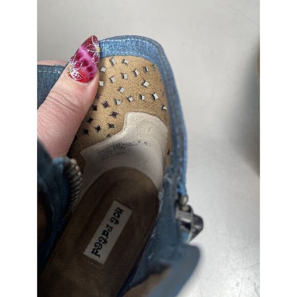 Naughty Monkey Boots Heeled Booties Bright Blue Diamond Perforated Size 7.5 - Picture 7 of 7